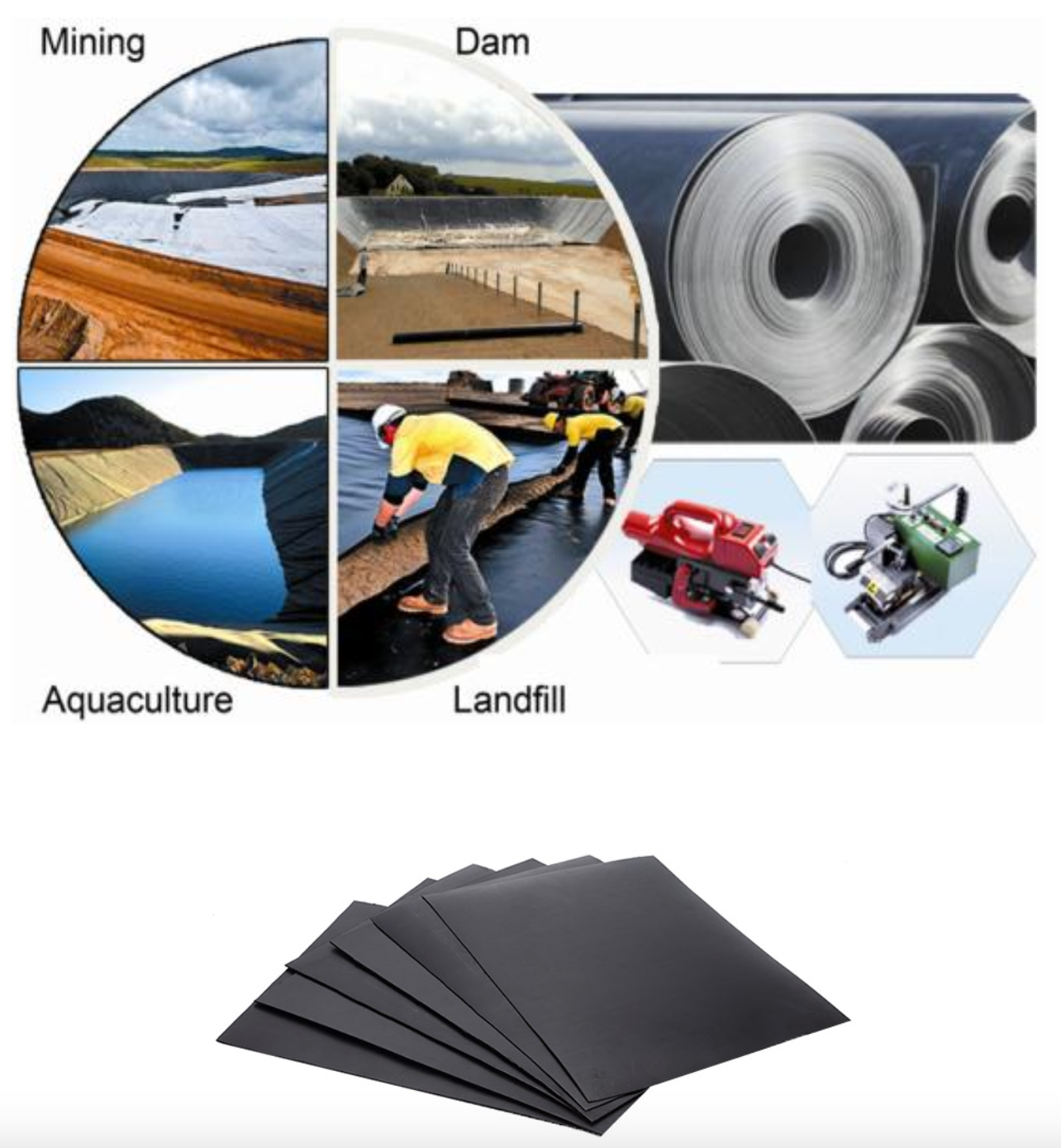 0.75mm thickness Black HDPE Smooth geomembrane for Storage reservoirs, Artificial lakes, Golf course ponds, Canals Ditches, Dams, Swimming pools
